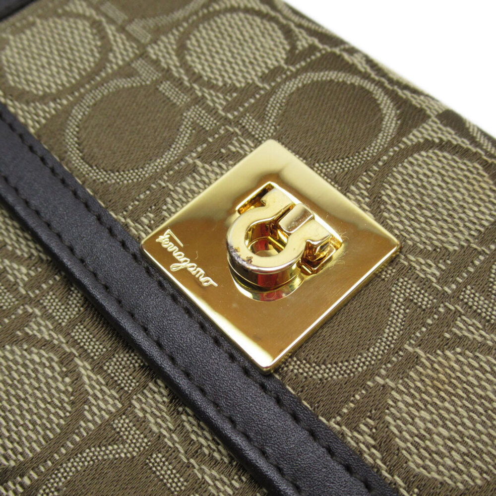 Salvatore Ferragamo Canvas fold Tri Gancini Brown Wallet Leather - Picture 4 of 5